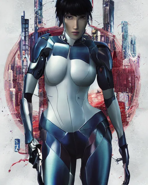 Image similar to weta disney pixar movie still portrait photo of motoko kusanagi ghost in the shell : : as cyborg woman by pixar : : by weta, wlop, ilya kuvshinov, rossdraws, artgerm, marvel, maxim cover, latex, octane render, sweaty, iridescent, bright morning, anime, liosh, mucha : :