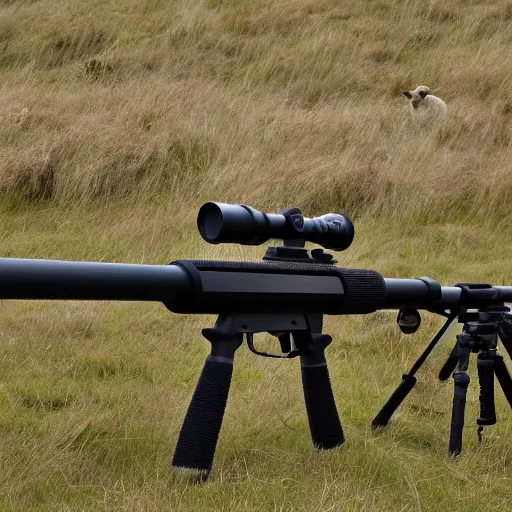 Prompt: texel sheep shooting sniper rifle, photo, detailed, 4 k