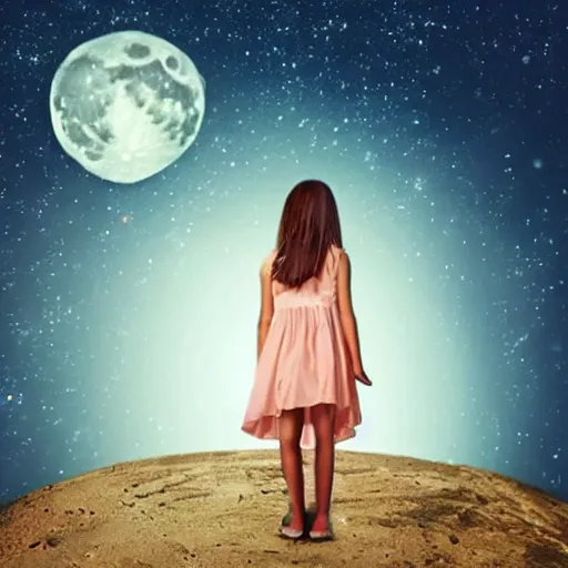 Prompt: badly photoshoped photo of a girl in the moon