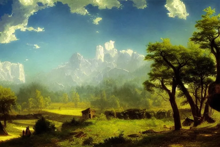 Prompt: Very beautiful painting by Albert Bierstadt and City Hunter anime HD and Naïve Art HD and Toei animation backgrounds, a beautiful landscape of the french countryside with a big science fiction spherical factory on a hill, nice lighting, soft and clear shadows, low contrast, perfect