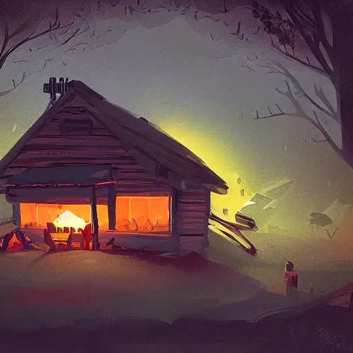 Prompt: camp half-blood, oizys cabin, dark colors, highly detailed, artstation, By alena aenami