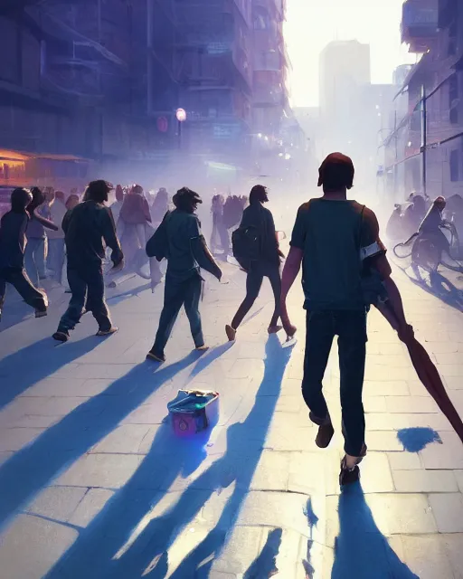 Image similar to Portrait of Taylor Swift leading a homeless parade, in GTA V, Stephen Bliss, unreal engine, by Greg Rutkowski, Loish, Rhads, Makoto Shinkai and Lois van baarle, ilya kuvshinov, rossdraws, global illumination, radiant light, detailed and intricate environment