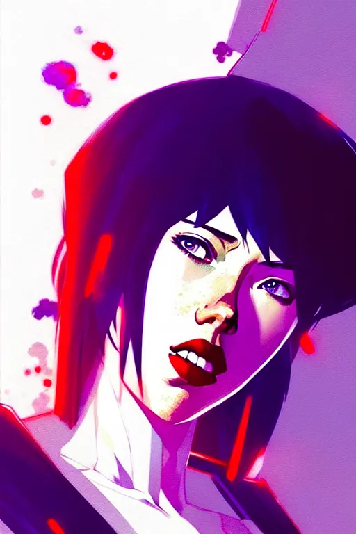 Image similar to a ultradetailed beautiful panting of scarlett johansson as motoko kusanagi, by conrad roset, greg rutkowski and makoto shinkai, trending on artstation