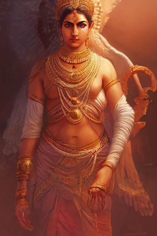 Prompt: goddess of the india, highly detailed, digital painting, artstation, concept art, smooth, sharp focus, illustration, unreal engine 5, 8 k, art by artgerm and greg rutkowski and edgar maxence