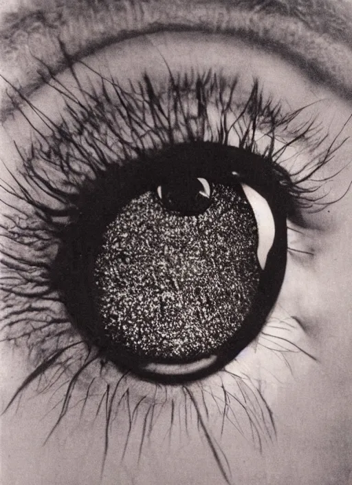Prompt: Portrait of a eye antropomorphe, surreal photography by Man Ray