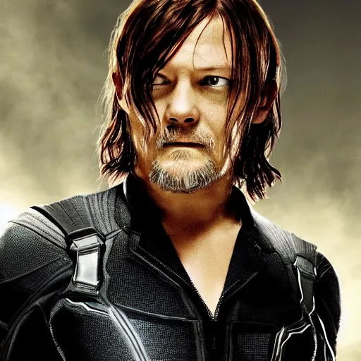 Image similar to Norman Reedus as Black Widow from The Avengers, cinematic photo