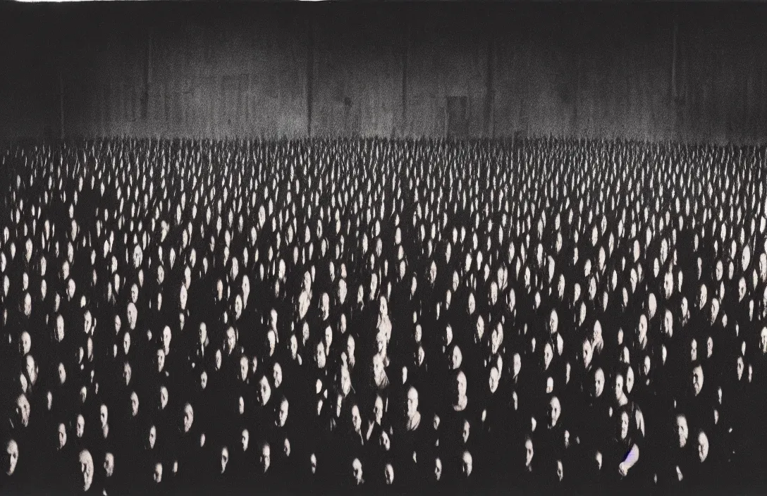 Prompt: concentration camps intact flawless ambrotype from 4 k criterion collection remastered cinematography gory horror film, ominous lighting, evil theme wow photo realistic postprocessing value contrast is used to focus our attention on the subject tragedy yayoi kusama installation