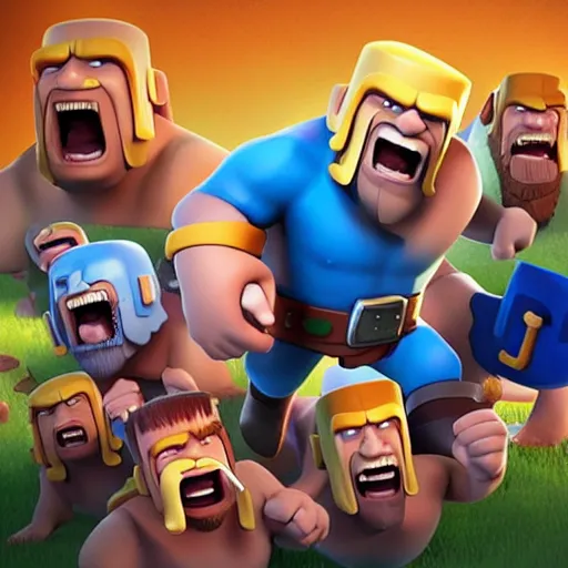 Image similar to clash of clans does a crossover event with fall guys, epic, pixar cartoon style