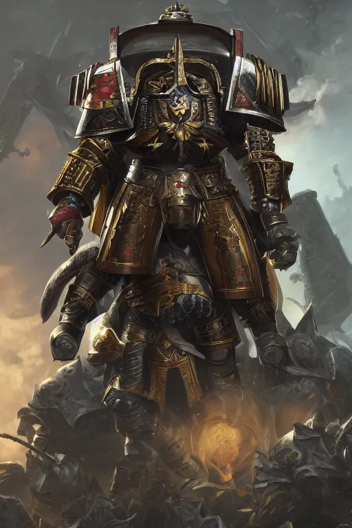 Image similar to armor portrait heros warhammer 4 0 k horus heresy fanart - the primarchs emperor by johannes helgeson animated with vfx concept artist & illustrator global illumination ray tracing hdr fanart arstation zbrush central hardmesh 8 k octane renderer comics stylized