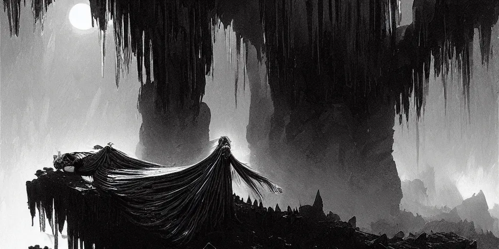 Image similar to a dead bride corpse lying in a dark cave bunad crown. radiant light, detailed and intricate environment, digital art, trending on art station kvlt by peder balke by peder balke by greg rutkowski, by guido crepax by norman bluhm by greg rutkowski mystic high contrast monochromatic noir