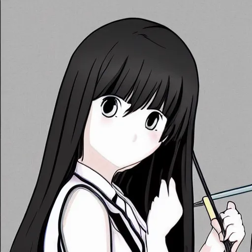 Prompt: “Detailed manga art of a beautiful Japanese girl holding a knife; loving expression; school uniform; high contrast; clean, sharp”