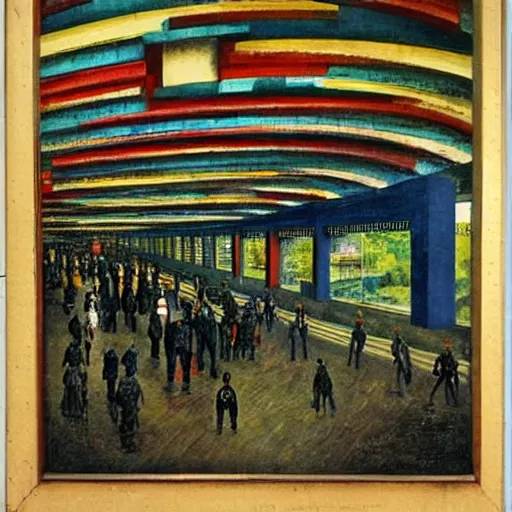 Prompt: modern train station by max ernst