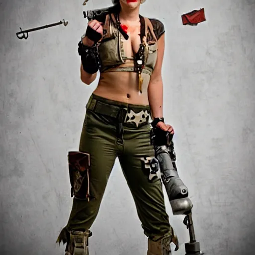 Prompt: Natalie Potman as Tankgirl, Dieselpunk, full body