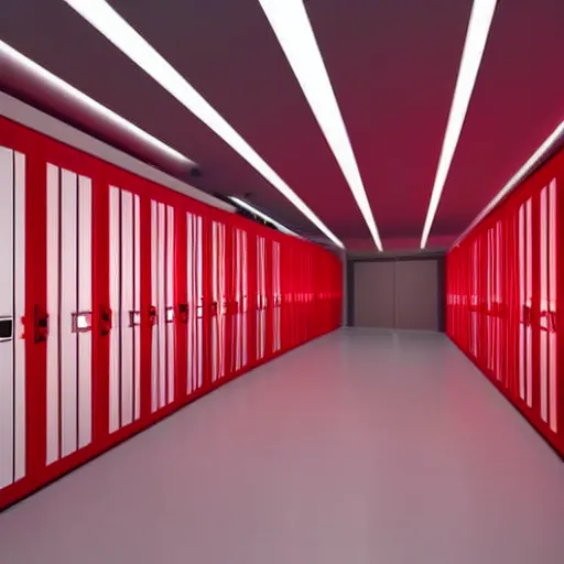 Image similar to server room with red ambient lights, realistic,