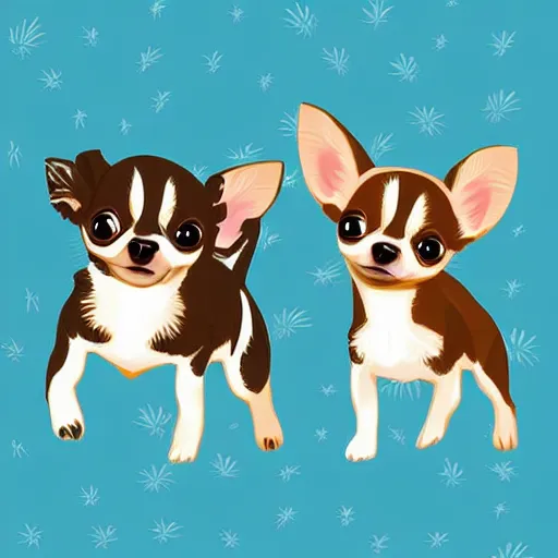 Image similar to small chihuahua puppies with beautiful and tropical clothes, digital art