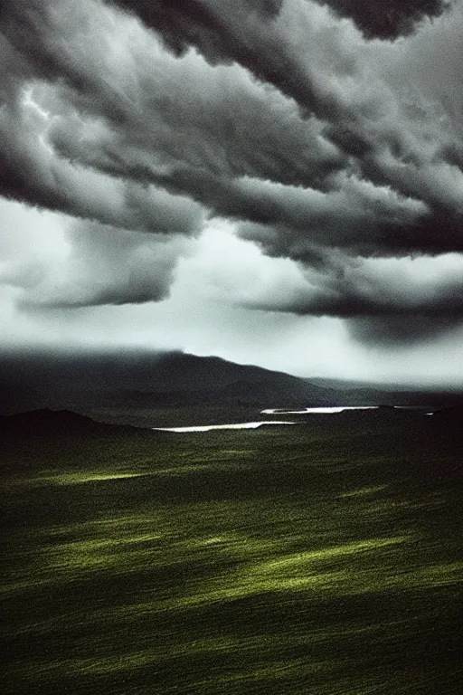 Image similar to a stunning landscape by cath simard, stormy weather, extreme detail photo quality, dark moody colors, featured on behance