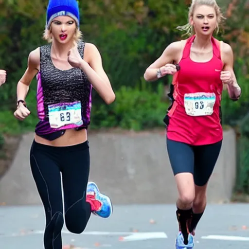 Image similar to Taylor Swift running a marathon