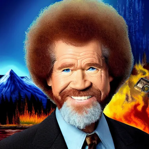 Prompt: Bob Ross as an action movie poster