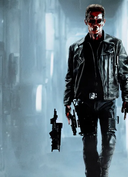 Image similar to film still of Todd Howard as Terminator in Terminator, 4k