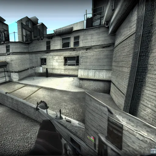 Image similar to garrys mod, half life 2 style map, fps shooter