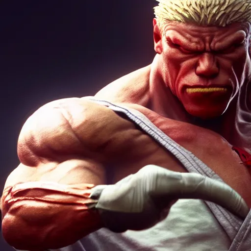 Image similar to ron pearlman as e. honda street fighter, ultra realistic, concept art, intricate details, highly detailed, photorealistic, octane render, 8 k, unreal engine, art by frank frazetta, simon bisley, brom