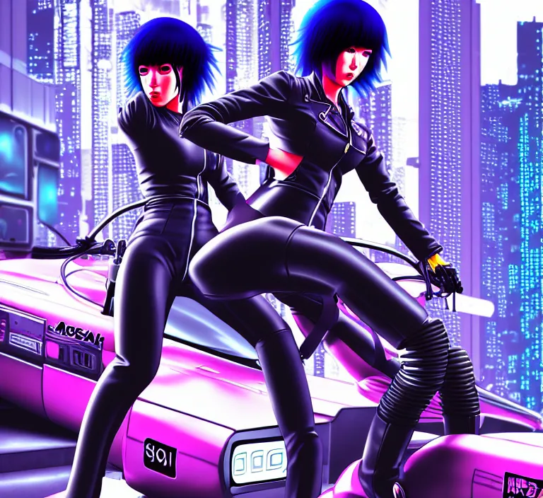 Image similar to motoko kusanagi riding a cyberpunk vehicle in a grungy cyberpunk megacity, bosozoku gang war, cyberpunk vaporwave, artgerm, sola digital arts, anti aliasing, raytracing