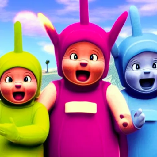 Prompt: The teletubbies on GTA V