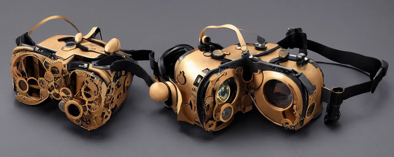 Image similar to advanced complex steampunk VR headset