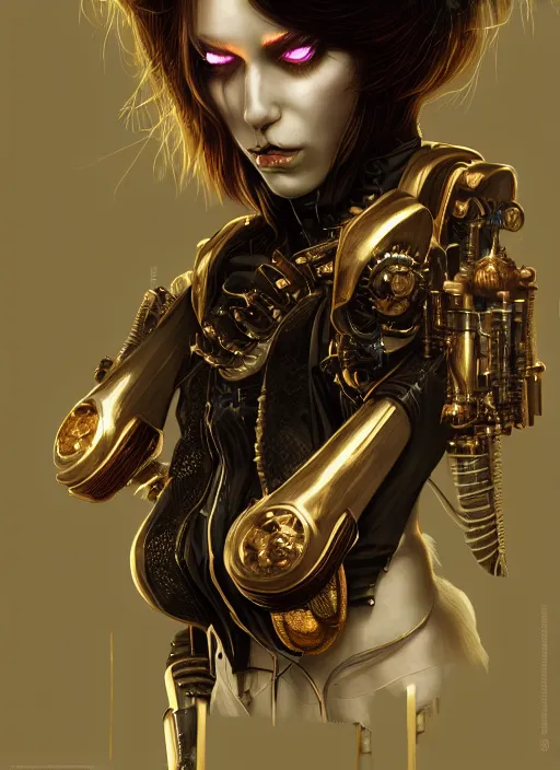 Image similar to soft lustrous ivory ebony biotech raver gutter punk gothic steampunk cyborg, golden ratio, details, scifi, fantasy, cyberpunk, intricate, decadent, highly detailed, digital painting, octane render, artstation, concept art, smooth, sharp focus, illustration, art by artgerm, loish, wlop