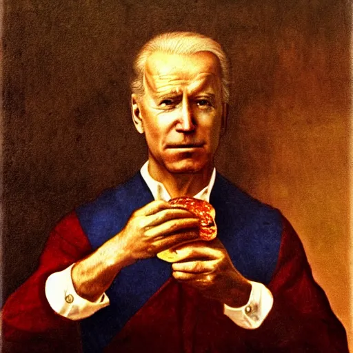 Image similar to joe biden eating a hamburger by da vinci, 4 k