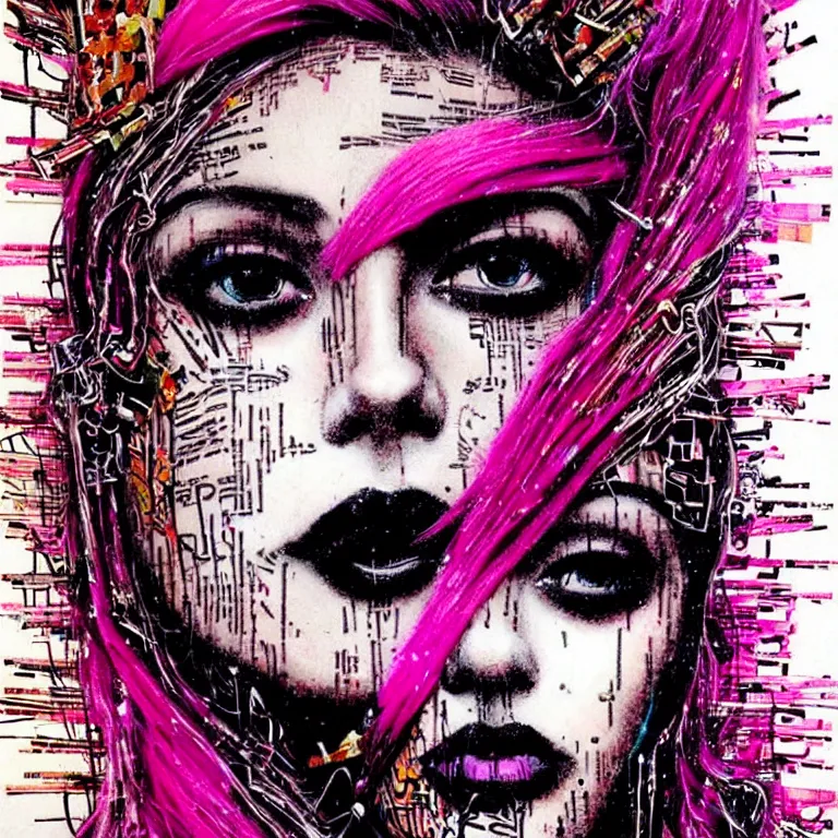 Image similar to a beautiful face gothic girl, pink hair in a stunning black dress playing a piano by el anatsui and carne griffiths