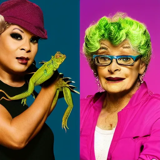 Prompt: worldstar TLC reality TV show about iguanas smoking ganja golden girls mashup