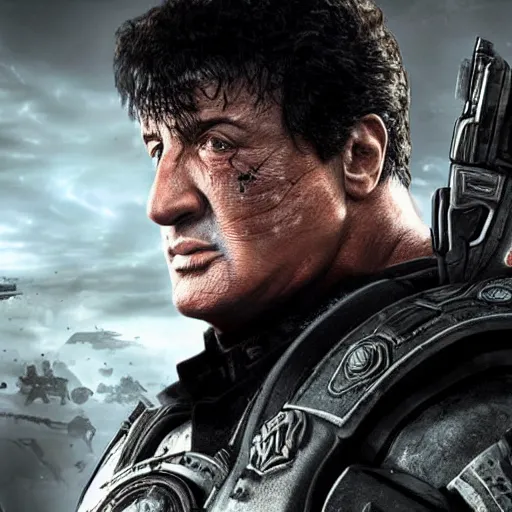 Prompt: Sylvester Stallone in Gears of War
