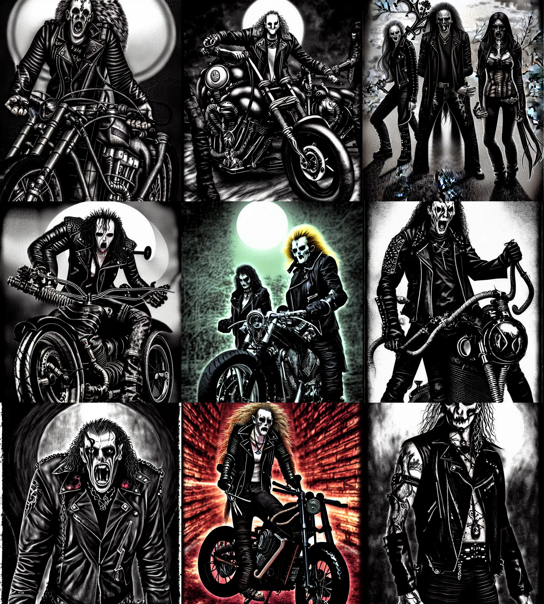 Image similar to photographic / photorealistic version of : biker vampires, gangrel, circle of the crone, illustration from a world of darkness vampire : the requiem source book ( by white wolf )