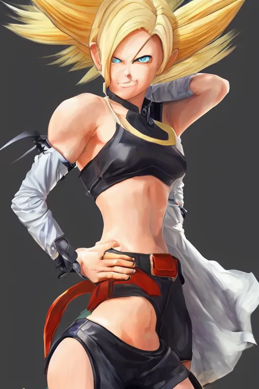 Image similar to Android 18 from dbz in a spinoff in blade and soul concept art on a render by the artist Hyung tae Kim, Jiyun Chae, Joe Madureira, trending on Artstation by Hyung tae Kim, artbook, Stanley Artgerm Lau, WLOP, Rossdraws