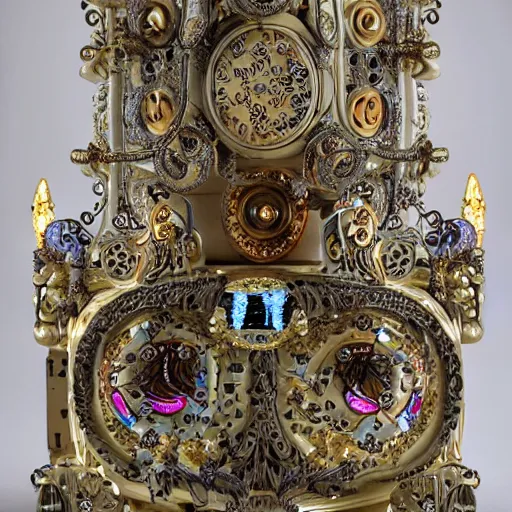 Image similar to highly detailed ornate filigreed convoluted ornamented elaborate plastic medical equipment, blinking lights