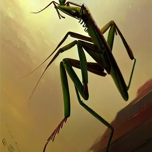 Image similar to praying mantis, by greg rutkowski