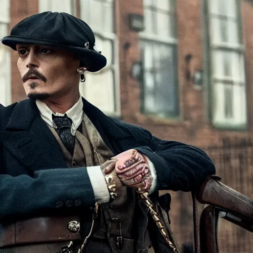 Image similar to Johnny Depp in Peaky Blinders very detail 4K quality super realistic