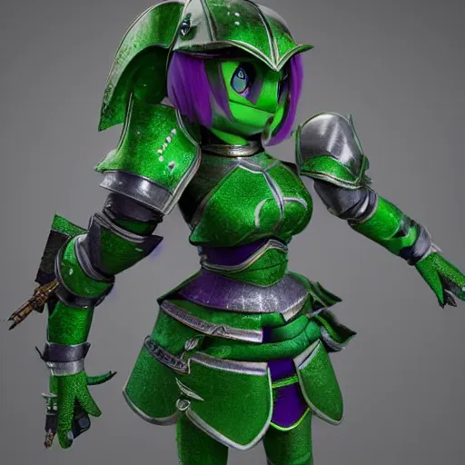 Image similar to cute fumo plush of an armored knight girl of a royal legion, green and purple, monster girl, vray