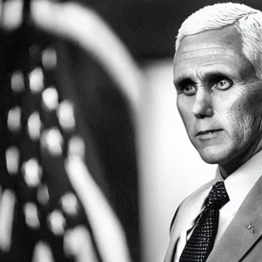 Image similar to film still of Mike Pence in the movie Alien.