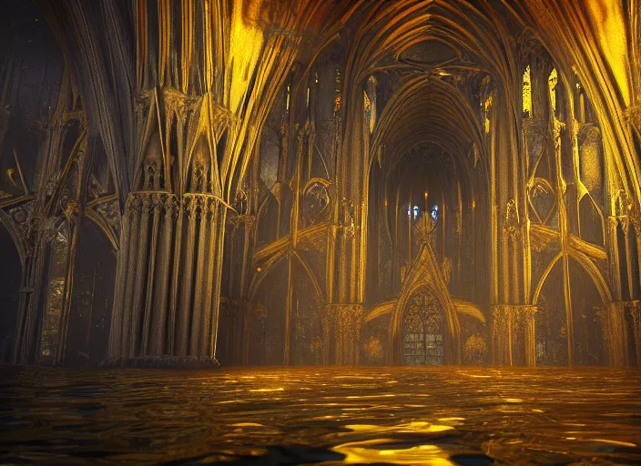 Image similar to gothic cathedral favela, underwater environment, scenery, professional, award - winning, trending on artstation, hyper detailed, realistic, beautiful, emotional, shiny, golden, picture