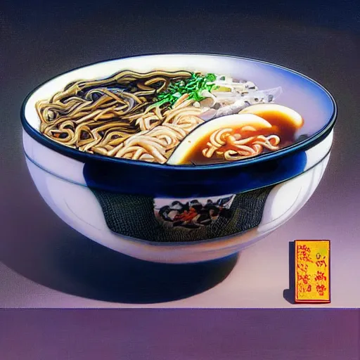 Prompt: a bowl of delicious ramen by hajime sorayama