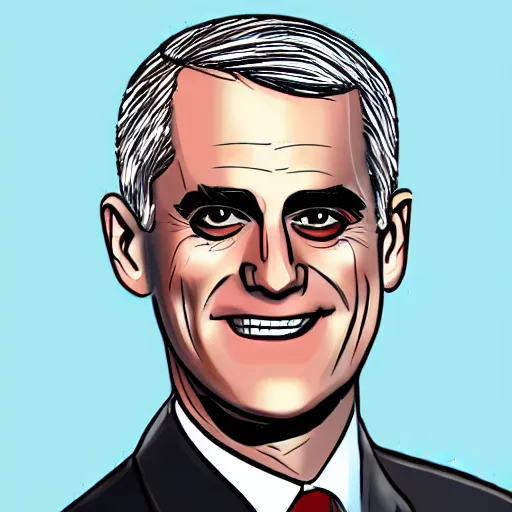 Image similar to digital illustration of secretary of denis mcdonough, glowing eyes, light shining from eyes, evil laugh, menacing, villain, clean lines, clean ink