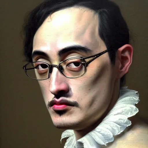 Image similar to A 17th century Baroque Painting of Filthy Frank, grainy, realistic, hyperrealistic, very realistic, very very realistic, highly detailed, very detailed, extremely detailed, detailed, digital art, trending on artstation, detailed face, very detailed face, very detailed face, realism, HD Quality, 8k resolution, intricate details, body and head in frame, painting, oil painting, trending on deviantart, Baroque Painting