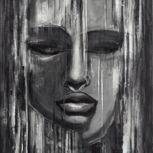 Image similar to a solemn simulacrum, trending on artstation, masterpiece, abstract black and white painting