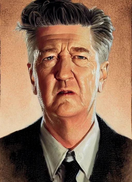 Image similar to portrait of david lynch in back to the future ( 1 9 8 5 ), highly detailed, centered, solid color background, digital painting, artstation, concept art, smooth, sharp focus, illustration, donato giancola, joseph christian leyendecker, les edwards, ed repka, wlop