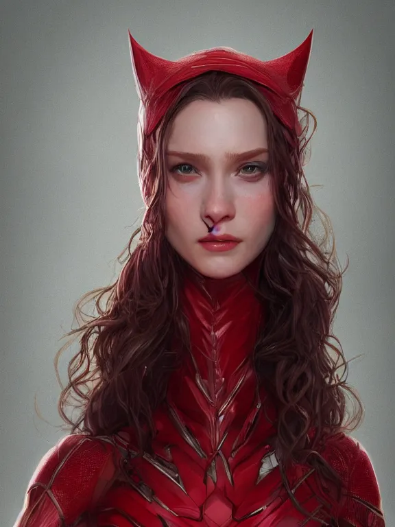 Image similar to wanda, scarlet witch, au naturel, hyper detailed, digital art, trending in artstation, cinematic lighting, studio quality, smooth render, unreal engine 5 rendered, octane rendered, art style by klimt and nixeu and ian sprigger and wlop and krenz cushart