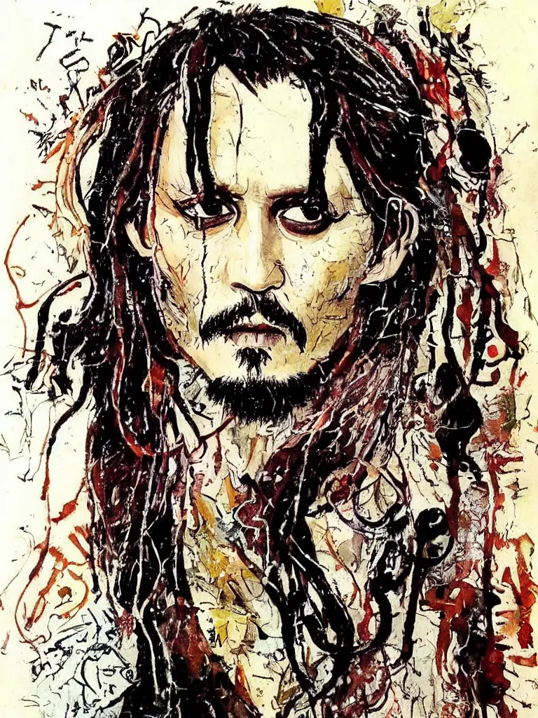 Prompt: 'Johnny Depp by Anton Pieck, Arshile Gorky, Arthur Rackham, Carne Griffiths'