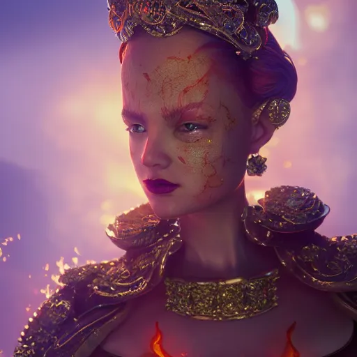 Prompt: wonderful princess of fire with fair skin, ornate 8 k gorgeous intricate detailed, accent lighting, dramatic light, octane render