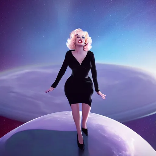 Image similar to surreal marilyn monroe in space, hands around, starship, octane render, trending on artstation, greg rutkowski, cinematic, hyper realism, high detail, octane render, 8k, iridescent accents